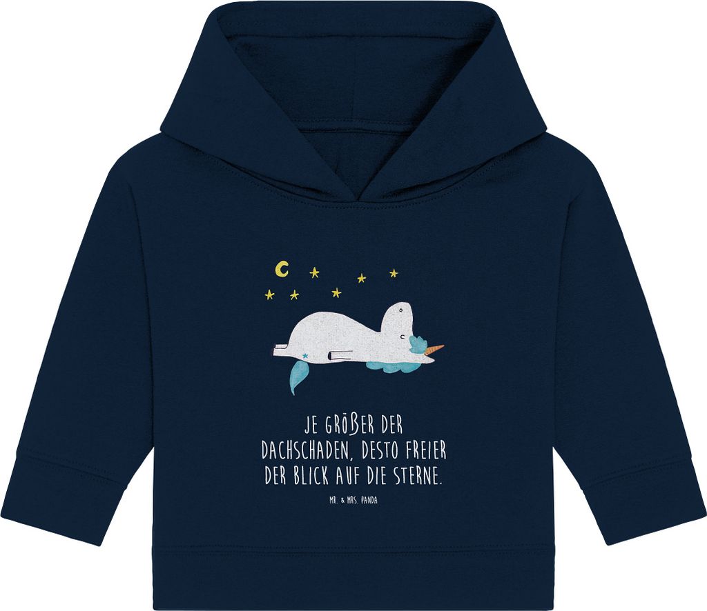 Mr. & Mrs. Panda Organic Baby Hoodie Einhorn Sternenhimmel 24. - 36. Monat - French Navy - Geschenk, Sterne, Unicorn, Einhörner, Kapuzensweatshirt...