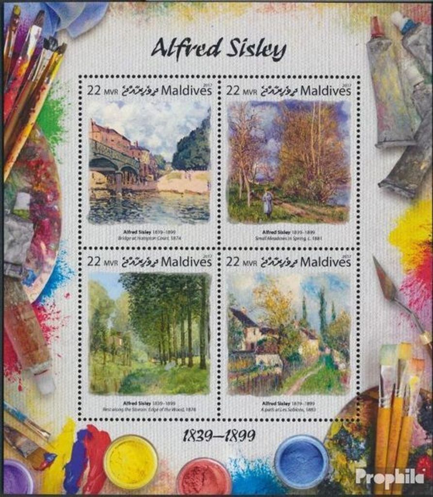 Briefmarken Malediven 2017 Mi 6973-6976 Kleinbogen (kompl. Ausg.) postfrisch Alfred Sisley
