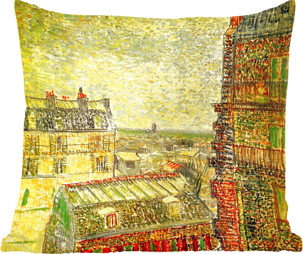 MuchoWow Zierkissen Sofakissen Wohnzimmer Dekokissen 60x60 cm Blick aus Theos Wohnung - Gemälde von Vincent van Gogh - Sitzfläche - Foto Polster