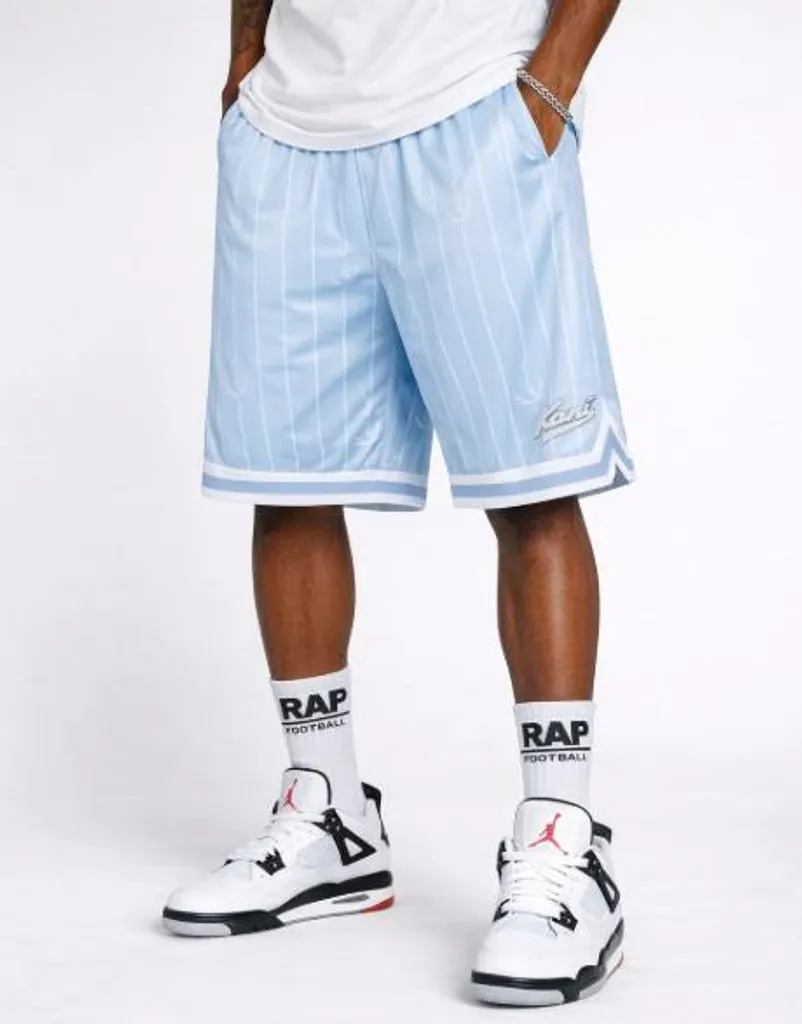 Karl Kani Pinstripe Mesh Shorts Small Varsity Logo Bleu Clair Taille M