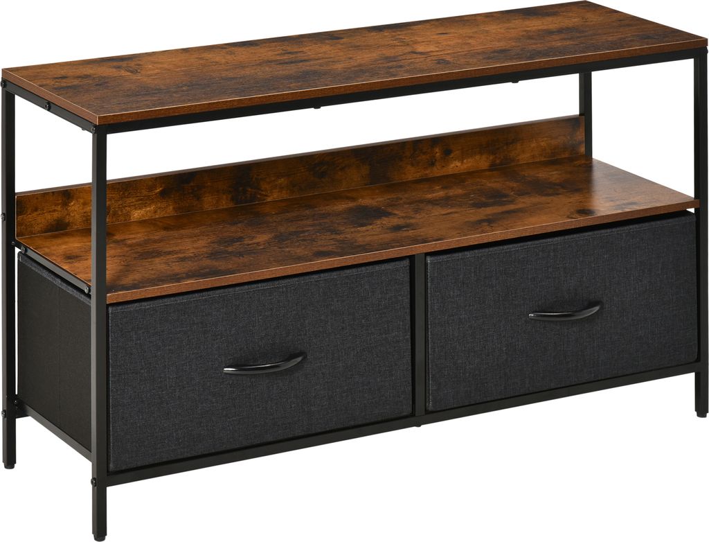 HOMCOM TV-Schrank bis zu 47 Zoll, TV-Tisch im Industriestil mit Regal und 2 klappbaren Stoffschubladen für Wohnzimmer, Schlafzimmer, 98 x 29 x 56 ...