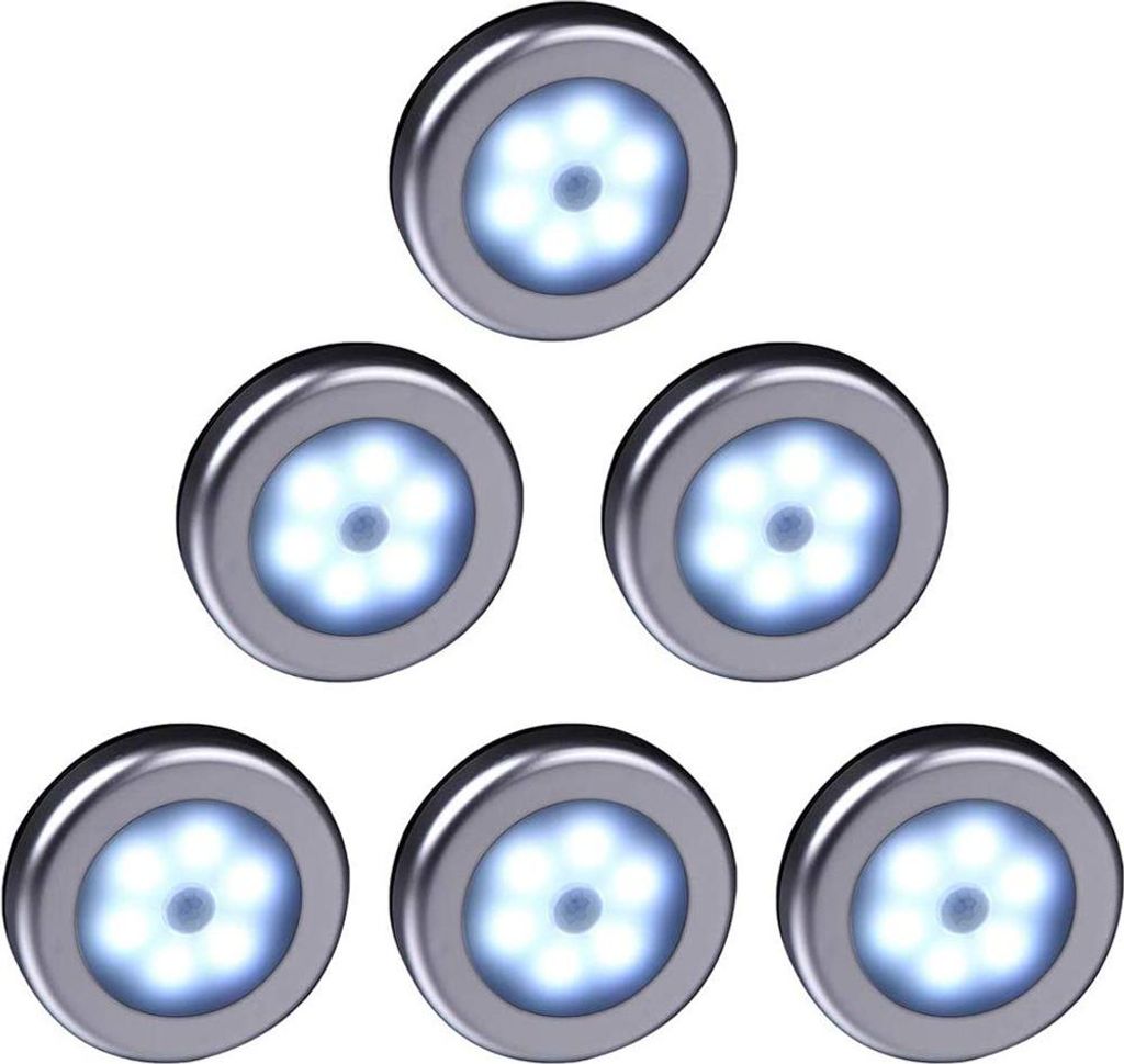 6 Stš¹ck kabellose LED-Lampen mit Bewegungssensor (silbernes Geh?use, wei?es Licht)