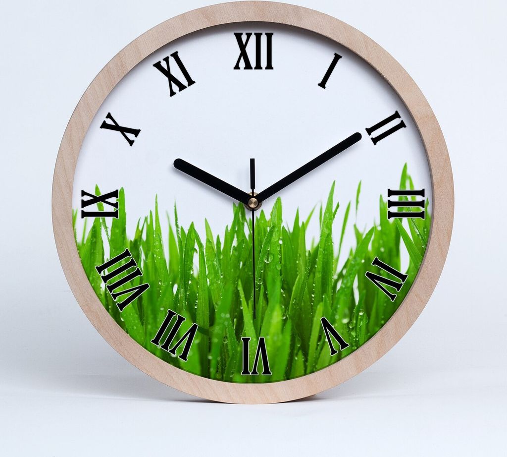 Holzuhr 30fi cm wanduhr - schwarze Spitzen - Gras