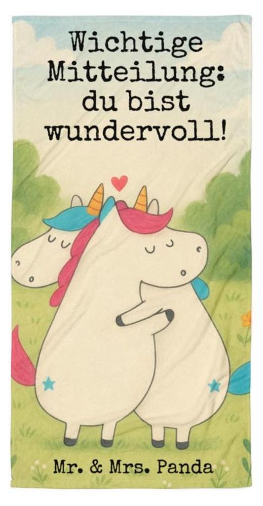 Mr. & Mrs. Panda Handtuch Einhorn Mitteilung Design - Weiß - Geschenk, Großes, Strandtuch, Einhörner, Ehe, Spruch, Unicorn, Badehandtuch, Frotte...