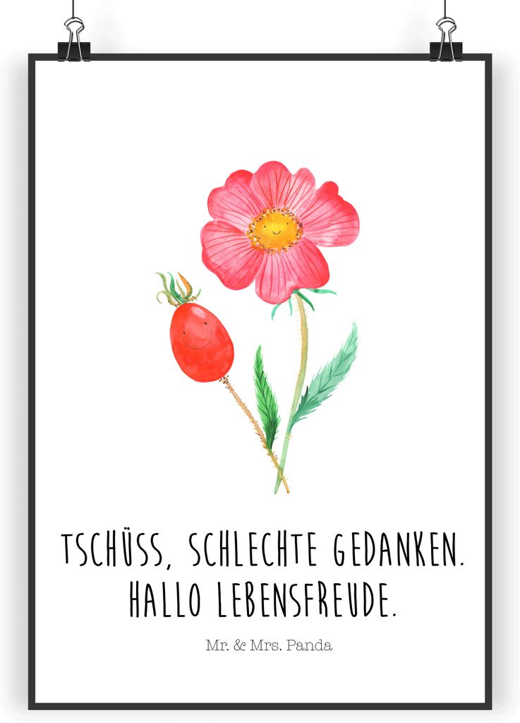 Mr. & Mrs. Panda Bild Blume Hagebutte DIN A5 - Weiß - Geschenk, drucke, Schlechte Gedanken, Designposter, Garten, Plakat, Lebensfreude, wanddeko, ...