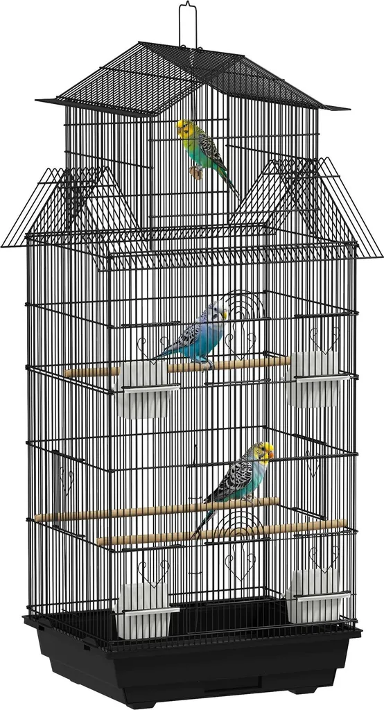Cage oiseaux canaris en acier inoxydable XS noir avec 2 mangeoires