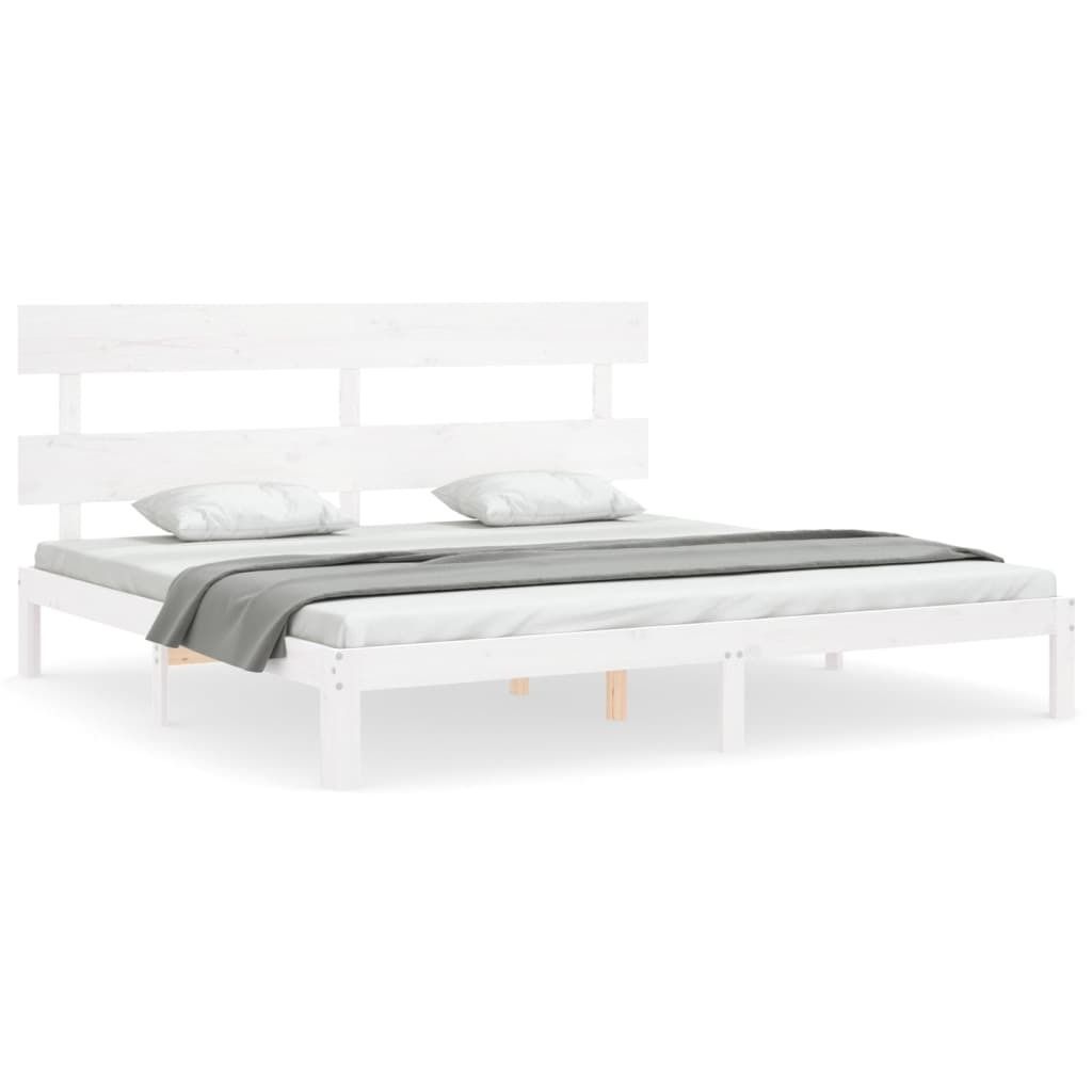 vidaXL Lit en bois massif avec tête de lit blanc 6FT Super Image du produit 