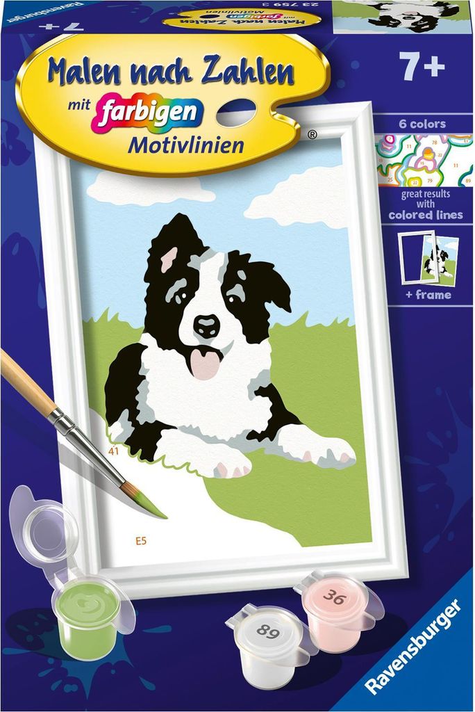 Ravensburger CreArt 23759 - Border Collie Welpe - Malen nach Zahlen Hund für Kinder ab 7 Jahre
