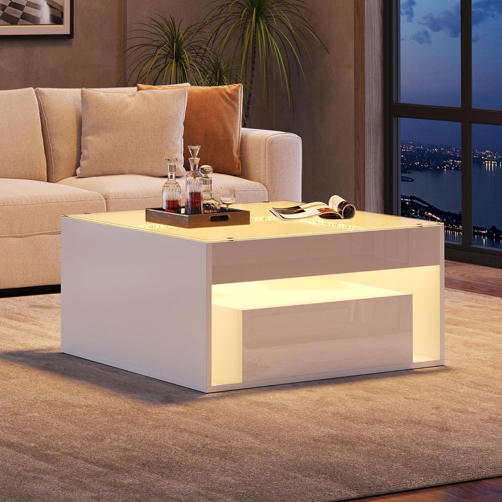 Table basse moderne - AAPAAS - Blanc - 100*50*34,5 cm - éclairage LED Table basse moderne - AAPAAS - Blanc - 100*50*34,5 cm - éclairage LED