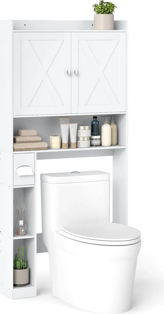 Armoire de toilette COSTWAY blanche à double porte avec porte-papier