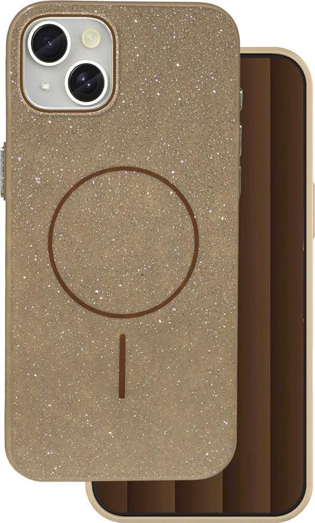 Glitter Dünne Handyhülle mit Magnetring für kabelloses Ladezubehör Bumper kompatibel mit iPhone 17 Pro Max Braun