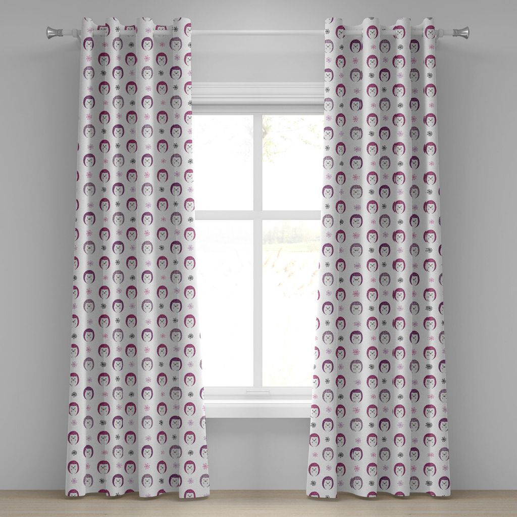 ABAKUHAUS Igel Ösenvorhang, Bunte stachelige Tiere mit netten Gesichtern kritzeln Blumen-Cartoon-Art-Bild, Dekorative 2-Panel-Fenstervorhänge, 28...