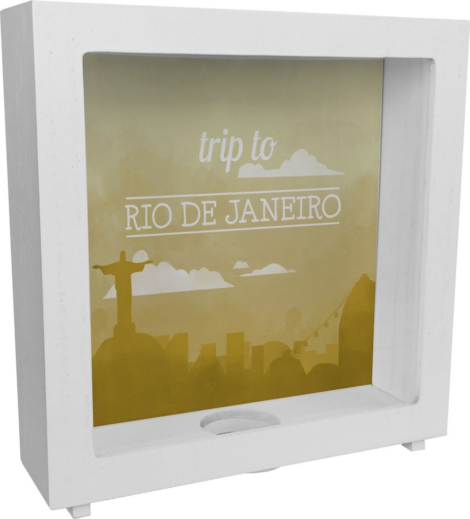 Rahmen Spardose aus Holz mit schönem Motiv und Text - Trip to Rio de Janeiro in