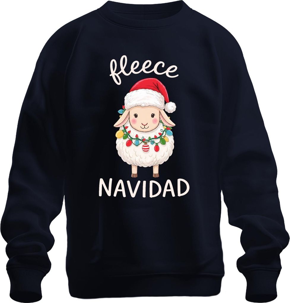 fleece NAVIDAD niedliches Schaf Weihnachten Lichterkette Santa Uni Sweatshirt Pullover, Navy, M