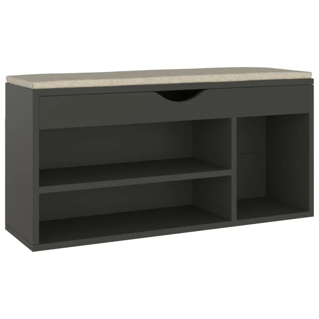 Banc à chaussures gris 104x30x49cm en bois d'ingénierie avec coussin