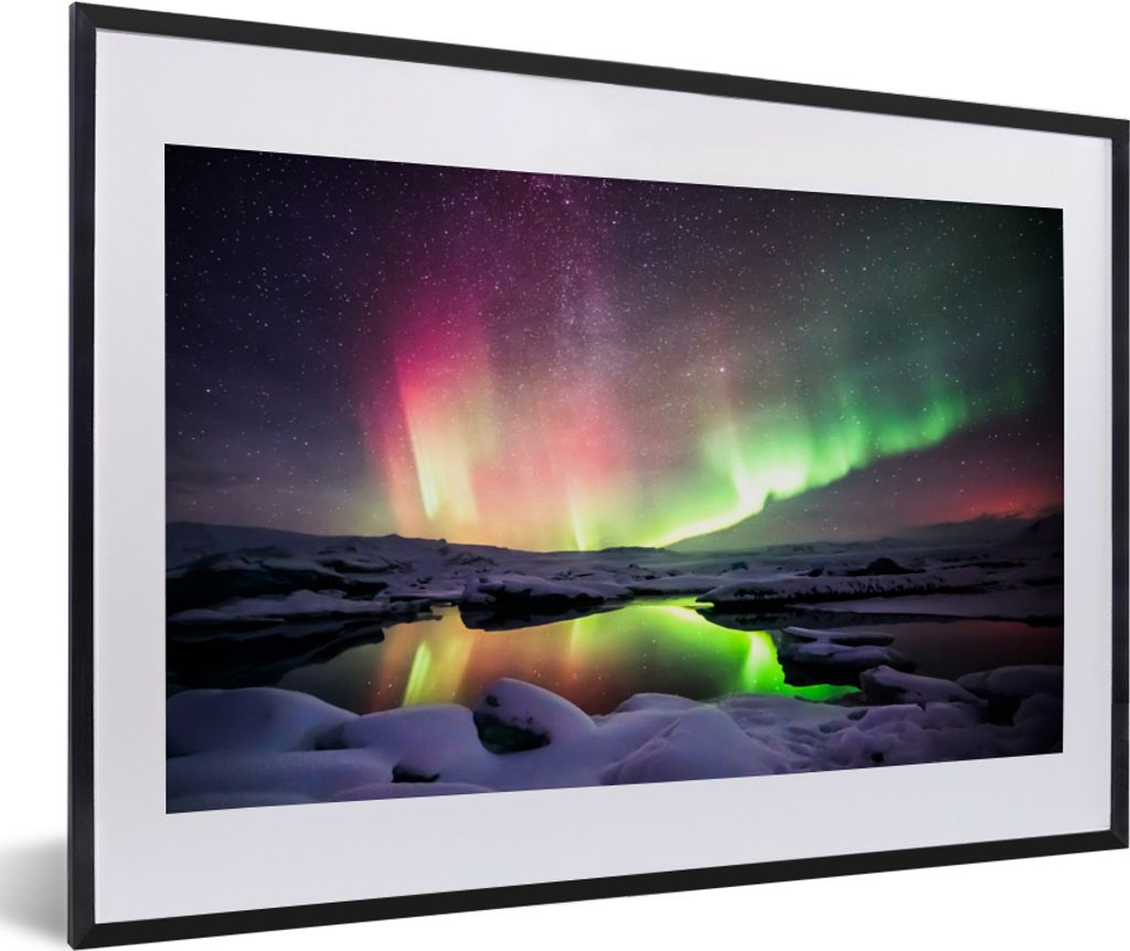 MuchoWow® MuchoWow® Gerahmtes Poster Nordlichter - Schnee - Produktbild 
