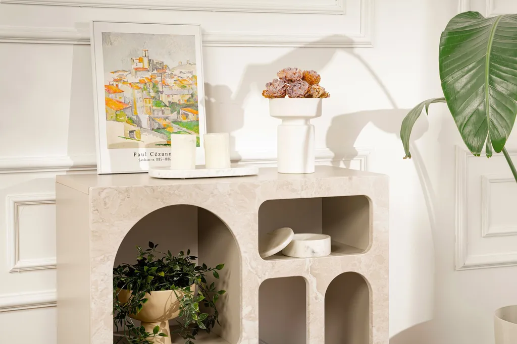 Meuble console pour petit salon Lessa effet travertin 80cm de large - 3