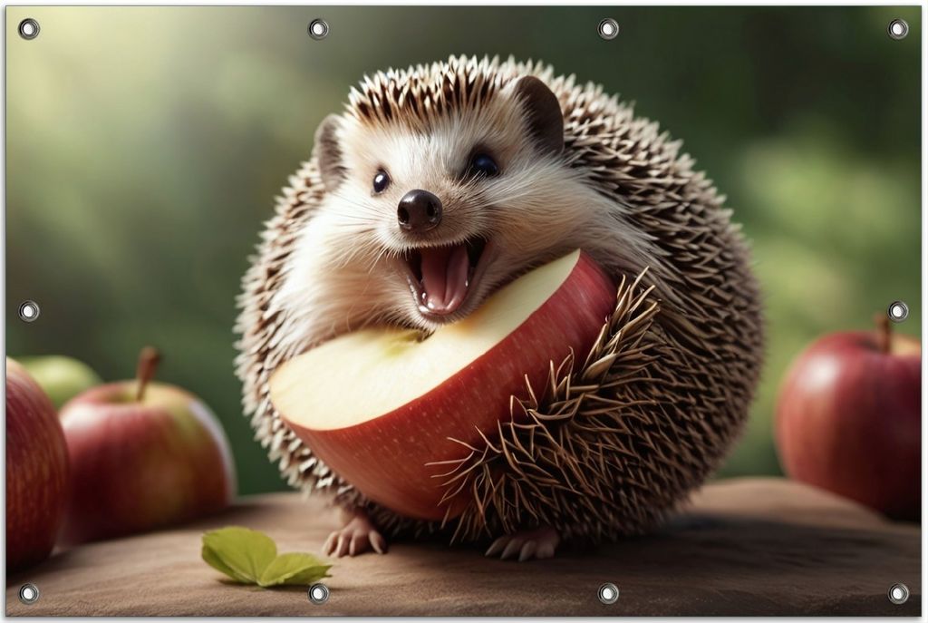 Wallario Outdoor-Poster für Garten oder Balkon, Motiv Lustiger Igel, in ca. 80 x 120 cm
