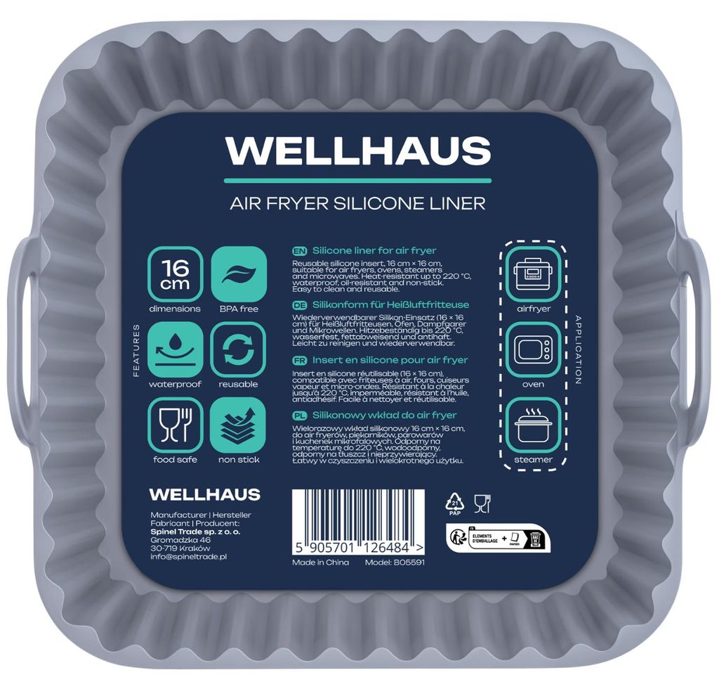 WELLHAUS Silikoneinsatz Airfryer quadratisch 16x16 cm Produktbild 