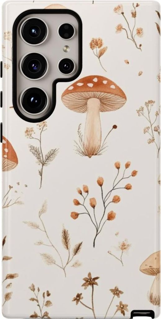 Pilze und florale Ranken in Braun und Beige – Hülle Kompatibel mit Samsung Galaxy S24 Ultra
