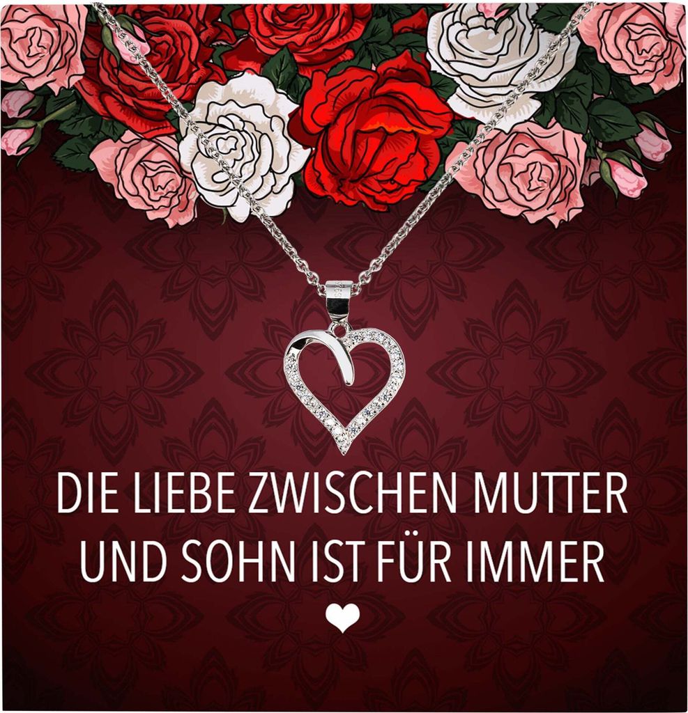 22Feels Echt Silber Halskette - Mama Geschenk von Sohn Geburtstag und Muttertag Mutter Schmuck Set für Frauen - Herz Anhänger, Karte