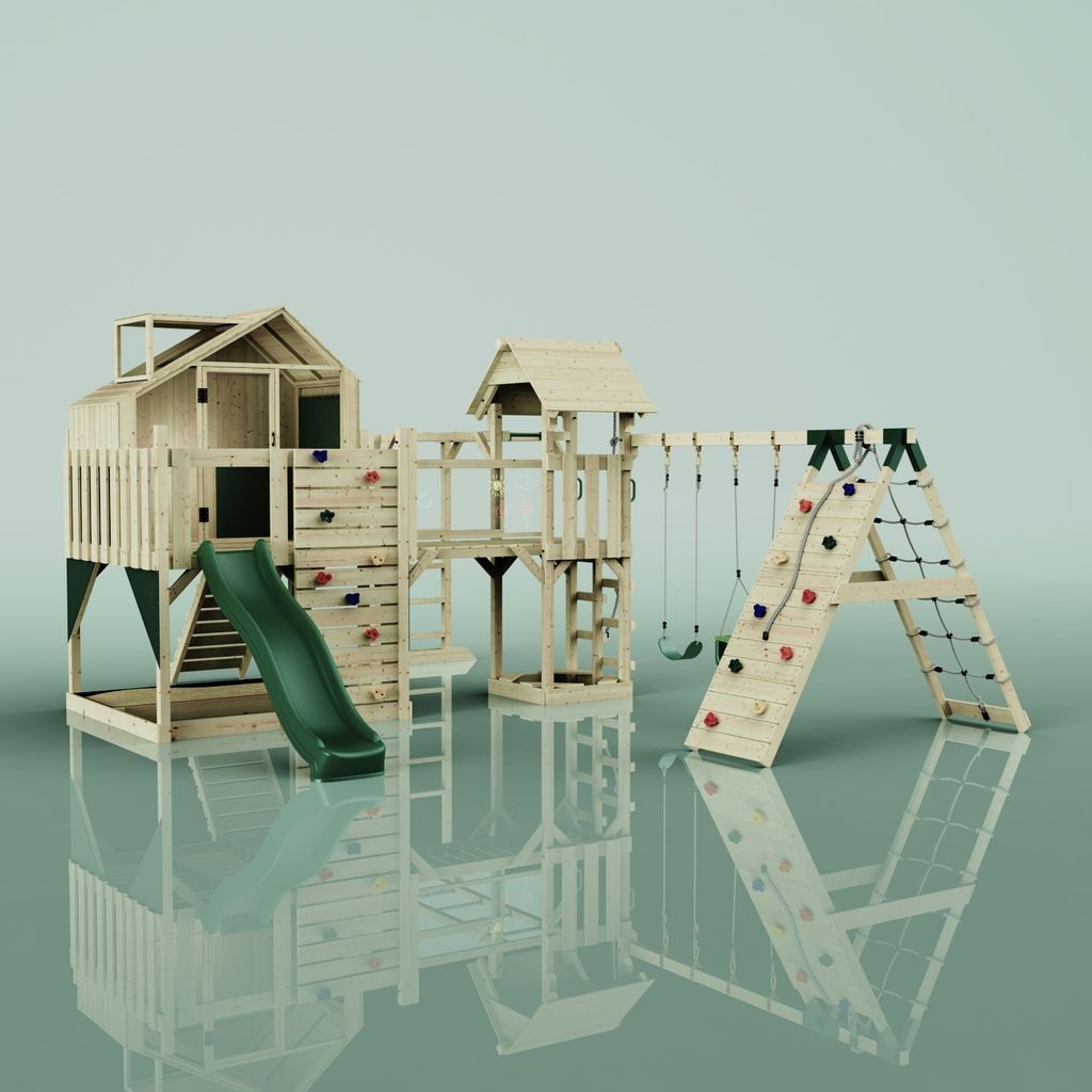 OutdoorToys Spielturm Milo aus Holz in Grün Babyschaukel