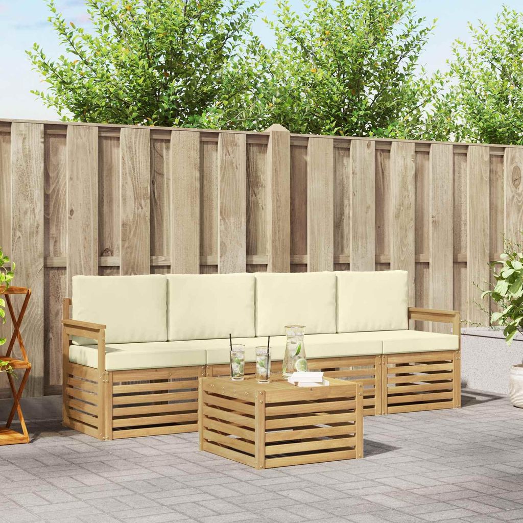 Möbel Outdoor-Sofagarnitur mit Kissen 5 pcs Weiß und Creme PolyesterGartensofas - Gartensofas c4267
