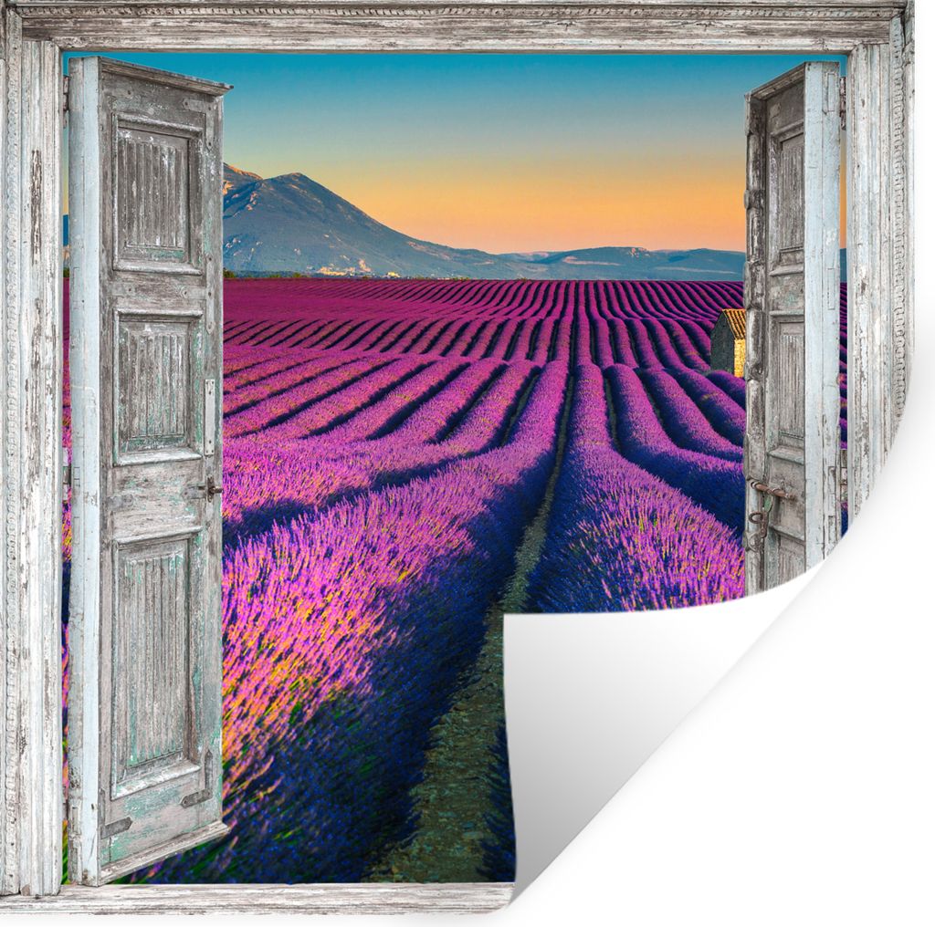 MuchoWow Wandtattoo Wandsticker Wandaufkleber Lavendel - Sommer - Ausblick - Blumen 30x30 cm Selbstklebend und Repositionierbar - Repositionierba...