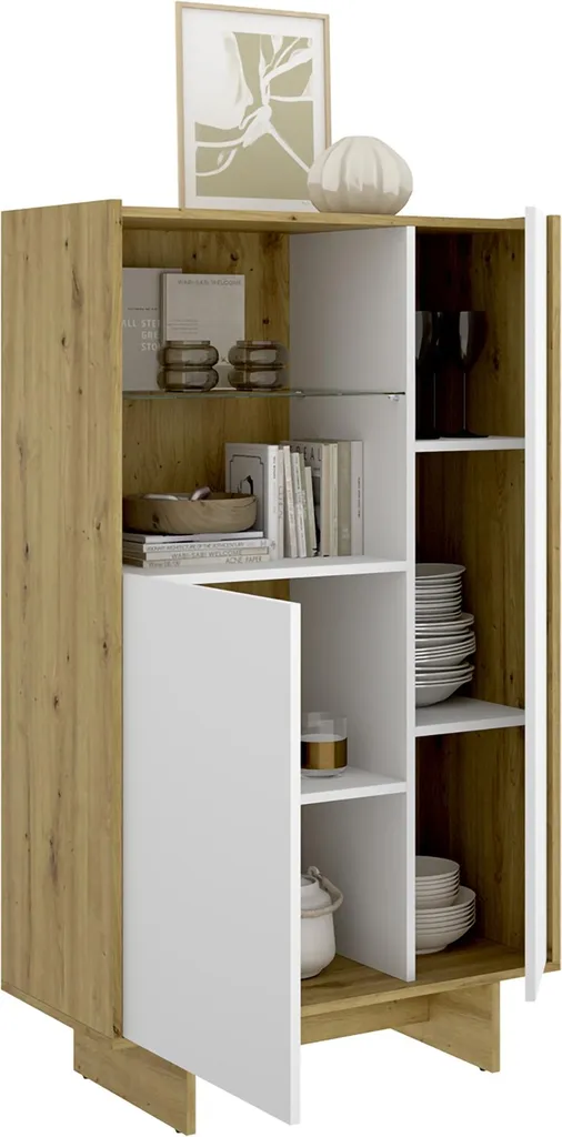 Buffet Blanc Compact Edgewood 138cm de Haut avec Étagères Robustes Chic