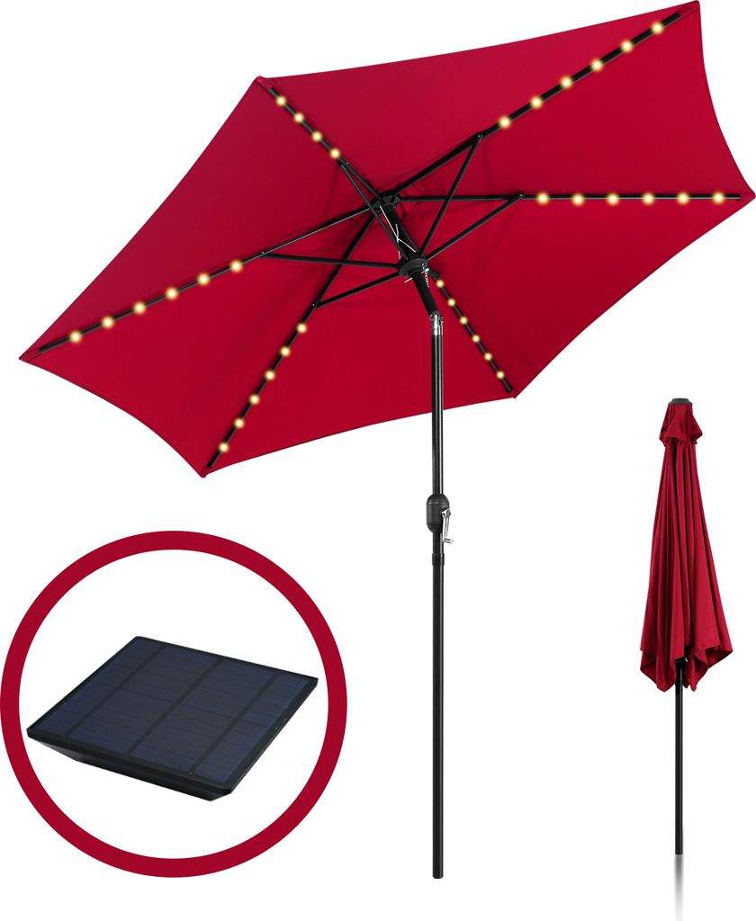 Clanmacy Sonnenschirm Ø350cm inkl. LED Gartenschirm 360° drehbar Terrassenschirm Ampelschirm Marktschirm Strandschirm - mit LED - Rot