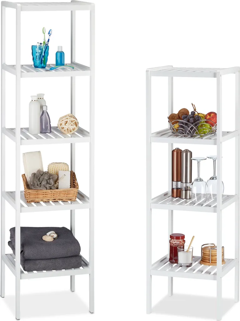 relaxdays Set de 2 étagères en bambou blanc, meuble de rangement d'appoint