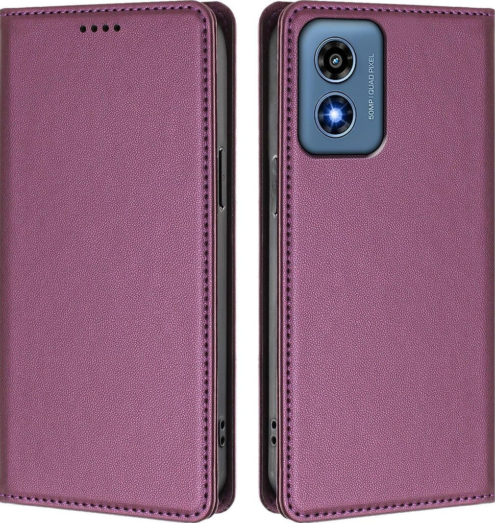 Handyhülle für Motorola Moto G Play 2024 4G, Kunstleder Klapphülle Stoßfeste Magnetische Hülle mit Ständer Lila