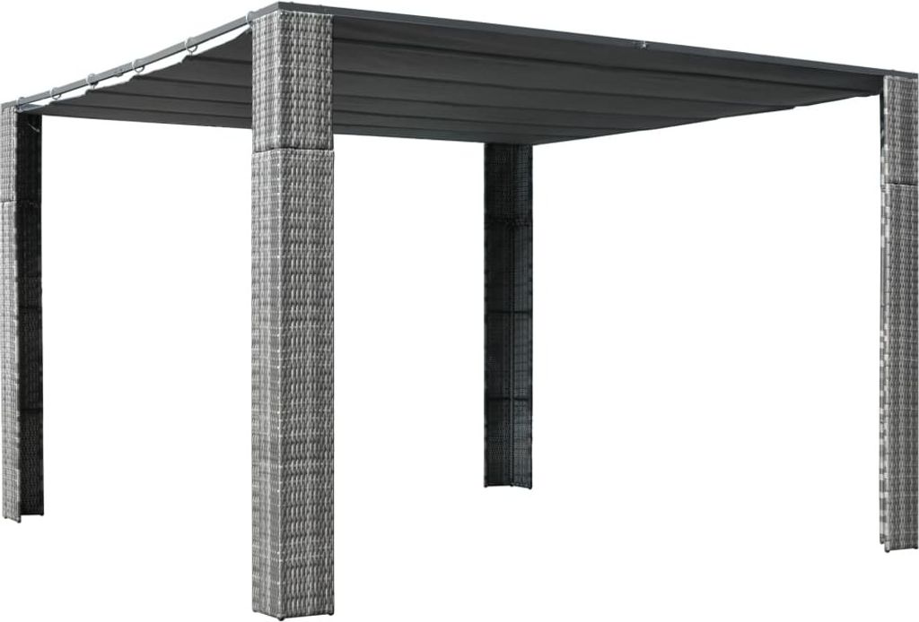 Pavillon mit Dach Poly Rattan 300x300x220 cm Grau und Anthrazit