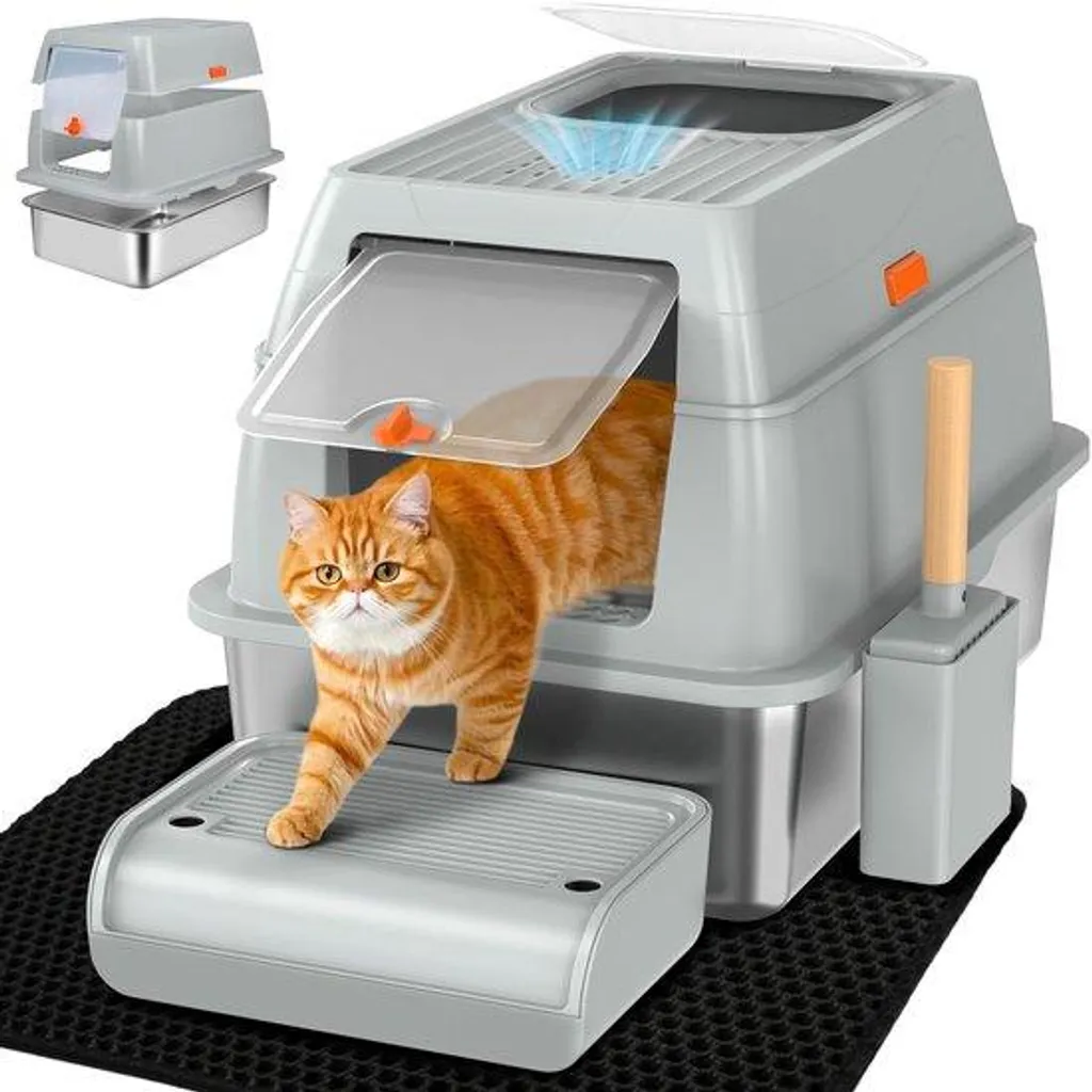 Grande cage de transport chat XL rigide grise avec double ouverture