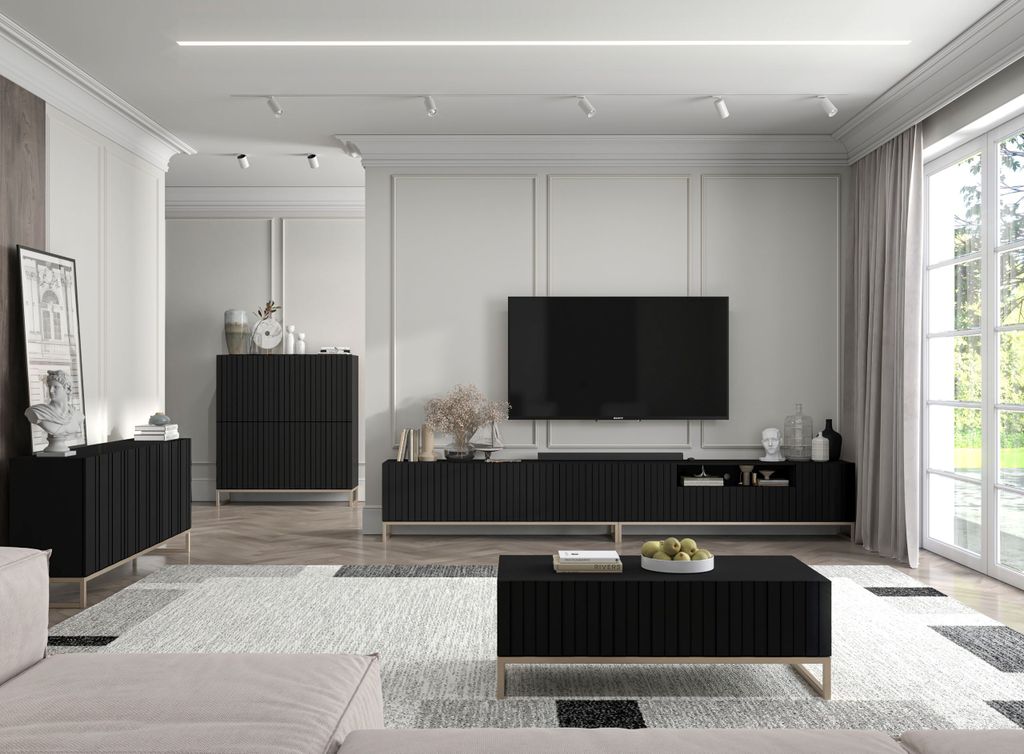 Komoda RTV Glamour Szafka RTV Glamour Czarny Mat 168 cm Zdjęcie produktu 9