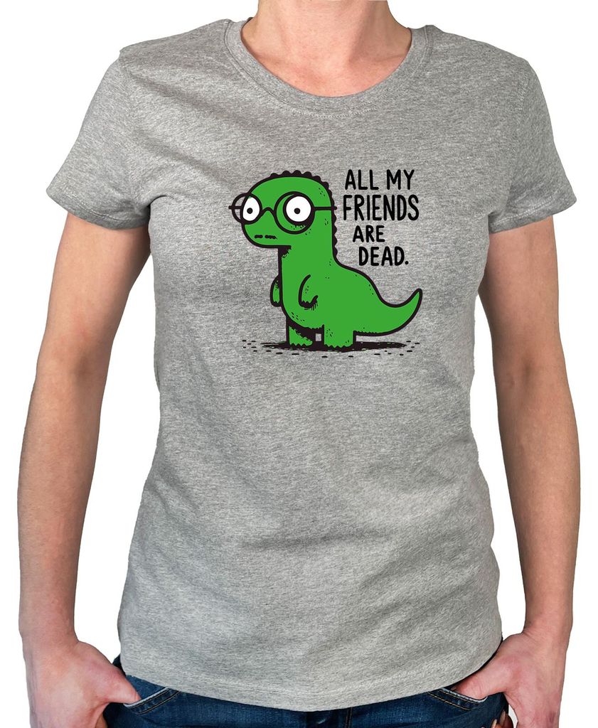 Huuraa Damen T-Shirt All friends are dead T-Rex XL Sport Grey Bio Baumwolle Fairtrade Damenshirt Geschenkidee