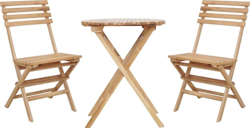 AXI Rae Bistroset 3-teilig, Braun | Bistrotisch mit 2 klappbaren Stühlen, 100% Teakholz | Bistro Gartenmöbel Set für Garten / Balkon / Terrasse ...