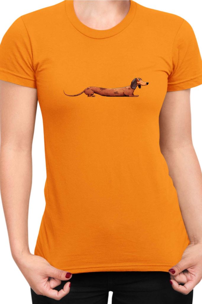 Damen T-Shirt Funny Dogs Breeds Dachshund Dog Breed 020, Lady L / Orange