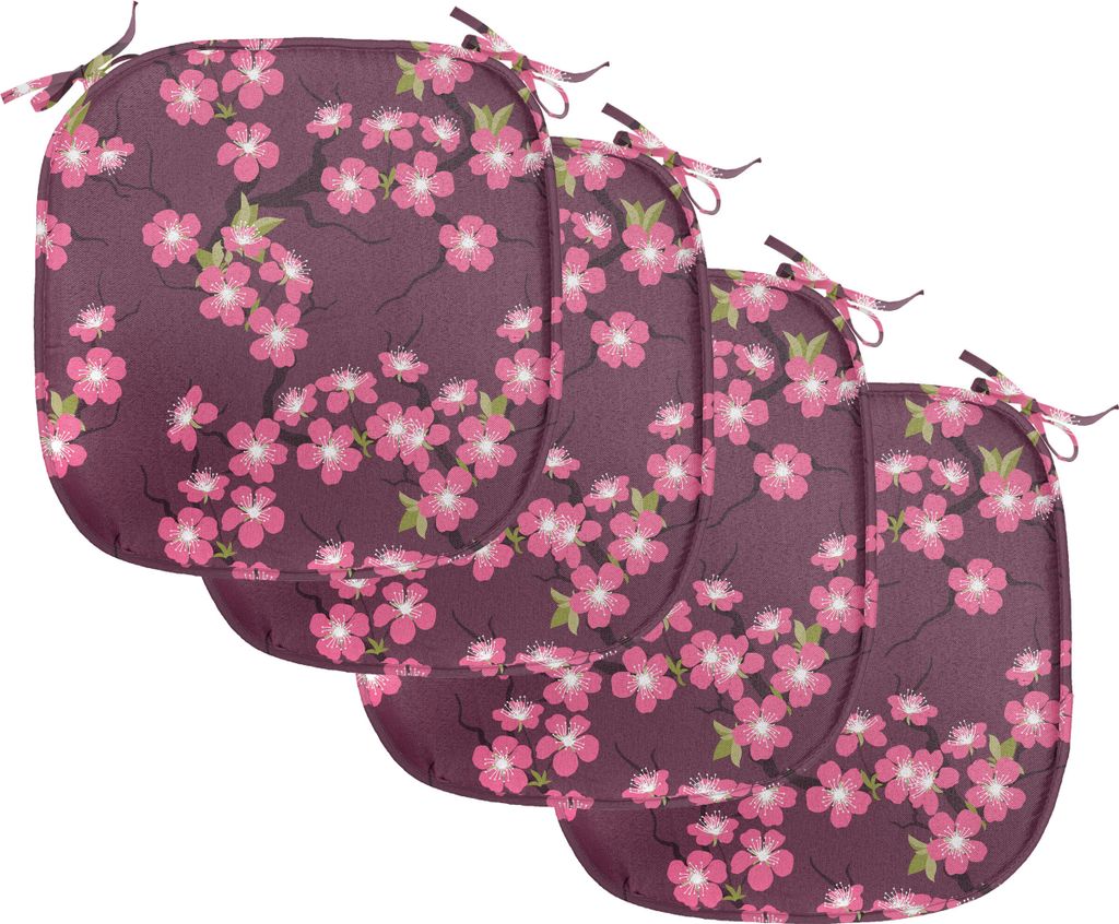 ABAKUHAUS Kirschblüte Polster für Esszimmerstühle, April in Asien, Dekoratives wasserfestes Kissen mit Riemen für Küchensitze, 40 cm x 40 cm-4...