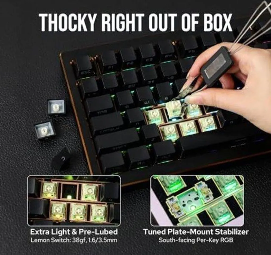 Clavier gaming mécanique 75% aluminium QMK/VIA Tri-mode RGB Plaque FR4