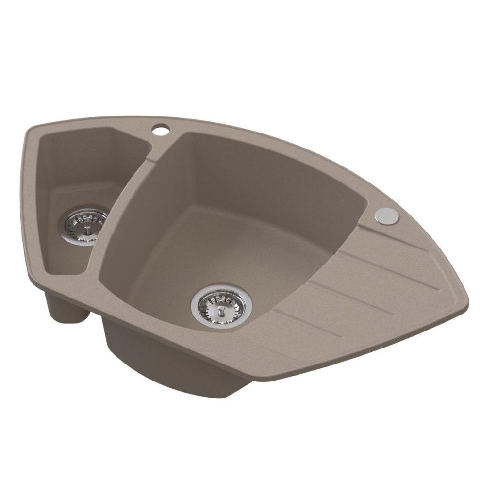 VBChome Spülbecken 90x54x19 cm Beige Granit 1,5 Becken Abtropffläche Einbauspüle gesprenkelt Eckspülbecken Restebecken Siphon