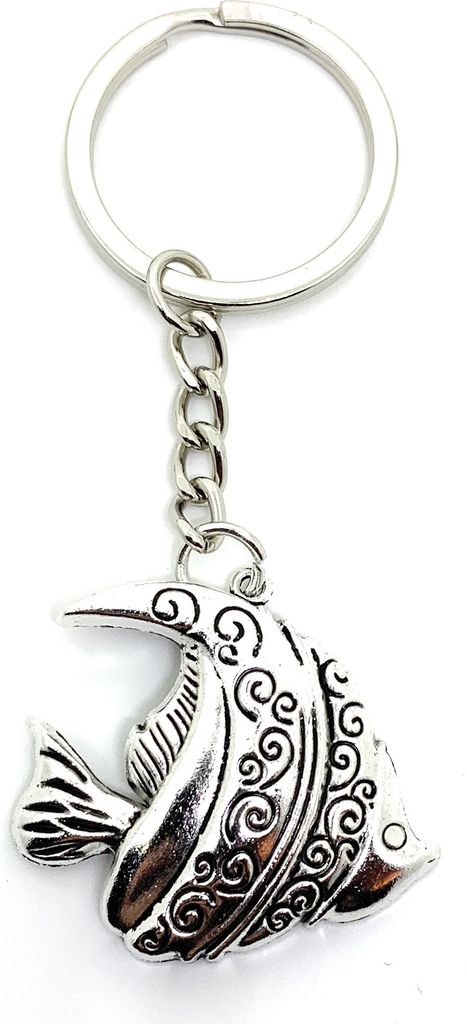 Onwomania Schlüsselanhänger Fisch mit Muster Silber Metall Anhänger Charm
