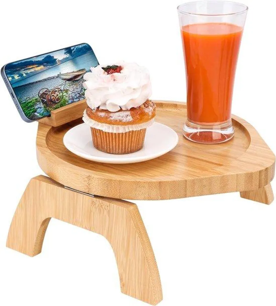 Organisateur de canapé en bois : plateau pour repas, snacks et boissons