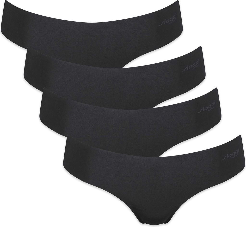 Sloggi Damen String, 4er Pack - Zero Microfibre 2.0 Hipstring, Mikrofaser, einfarbig Schwarz XL