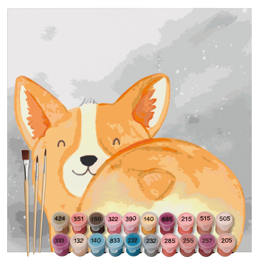 Mr. & Mrs. Panda Malen nach Zahlen Corgi Po Motiv 40 x 40 cm Mit Rahmen - Grau Pastell - Geschenk, kreativ set, leinwand malerei, Spruch, Corgie, H...