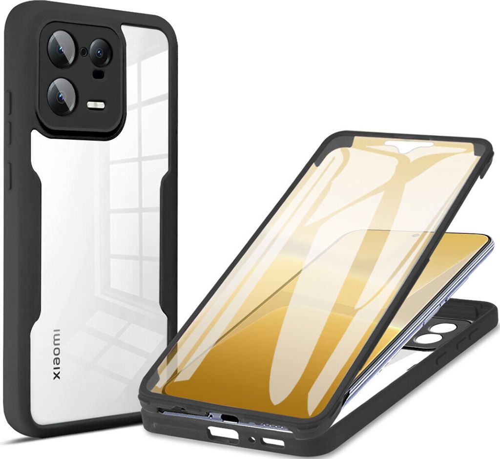 Xiaomi 13 Pro Schutzhülle, Eingebautem Displayschutz 360 Grad Komplettschutz Handyhülle für Xiaomi 13 Pro Schwarz