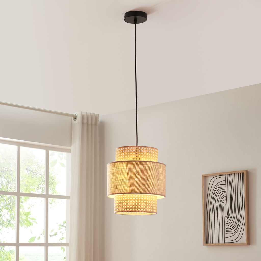 Hängeleuchte 'Biggar' 1-flammig 170 cm hoch Rattanoptik / Flechtmuster