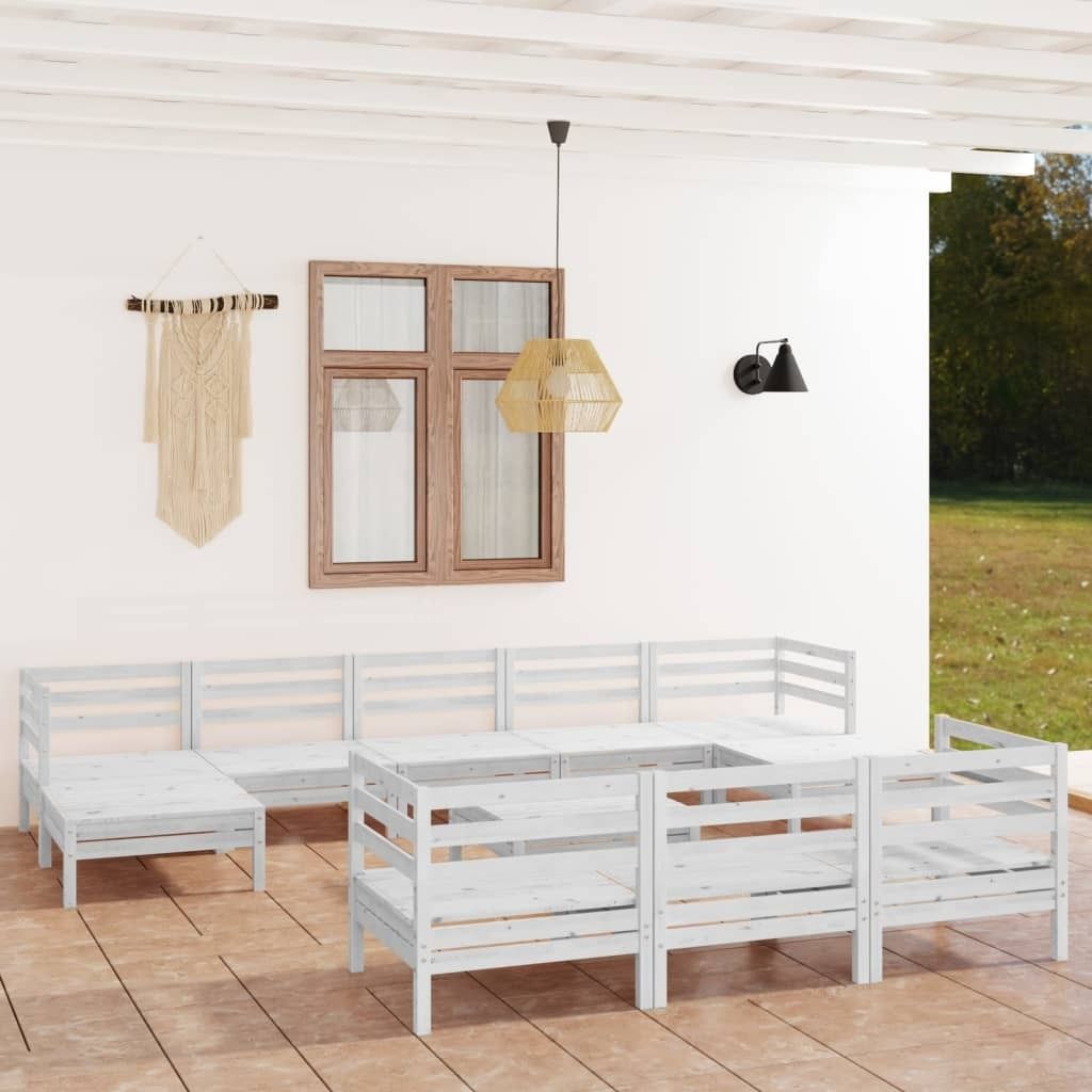 The Living Store 11-tlg. Garten-Lounge-Set Weiß Massivholz Kiefer