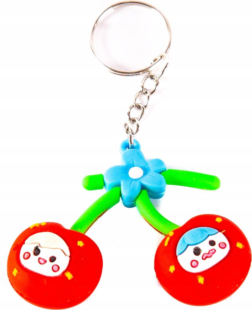 Gummi Schlüsselanhänger Bunt Anhänger Kirschen & Blumen - Süßes Accessoire Geschenk