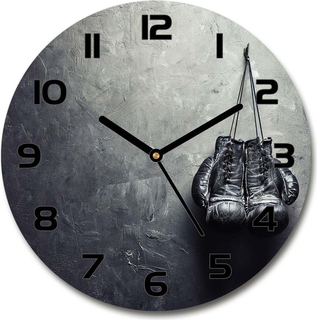 Wanduhr aus Glas 30fi Glasbild Glasuhr Gehärtetes Glas - schwarze-zeiger - Boxing gloves